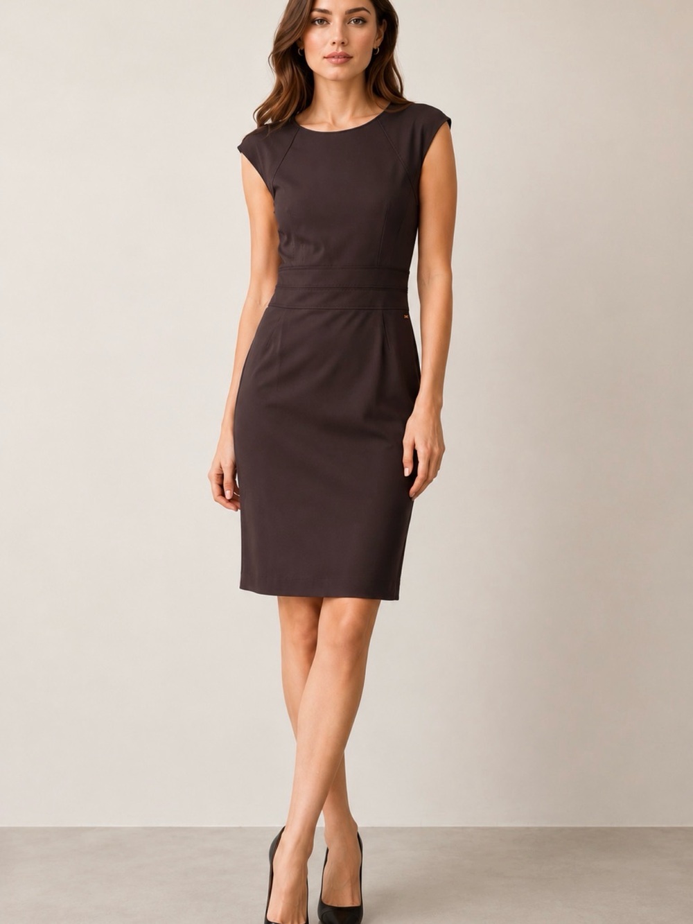 Escada Sleek Cap-Sleeve Sheath Dress in Dark chocolate Brown